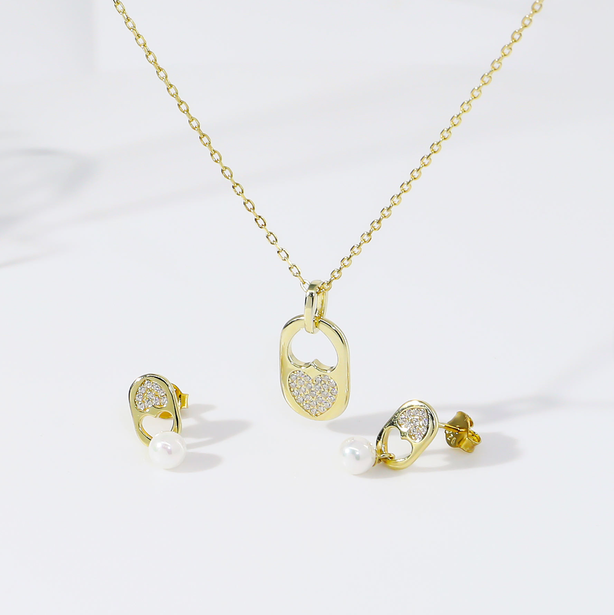 Modern Heart & Pearl Set