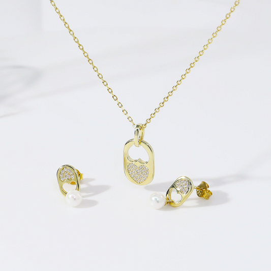 Modern Heart & Pearl Set